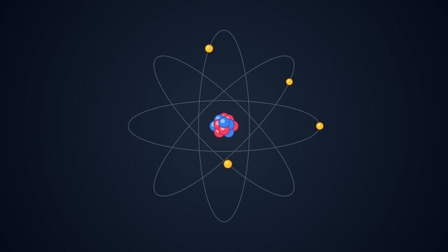Animated atomic model revolving around a central nucleus