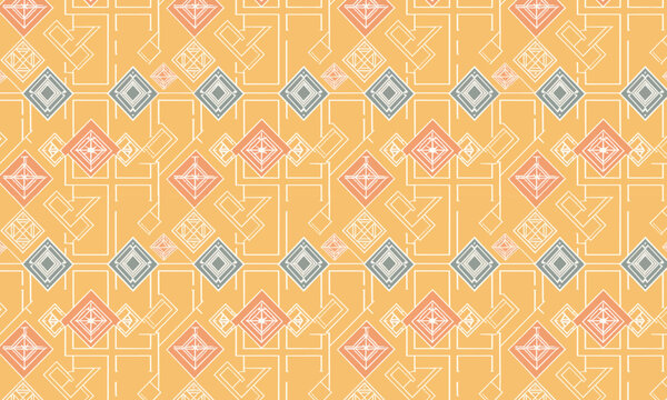 Orange Kilim Aztec Diamond Seamless Vector Pattern &mdash; Ethnic Geometric Repeat for Fabric and Wallpaper