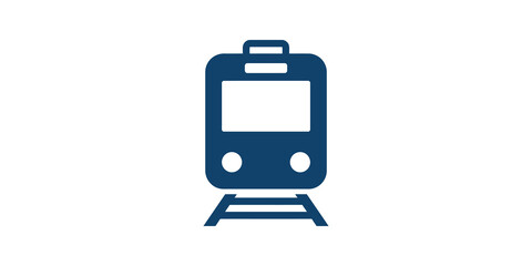 Dark blue train vehicle icon with front view for public transportation. © zain