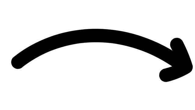 Curved arrow pointing right in a bold black hand-drawn style to represent navigation and direction in digital layouts.