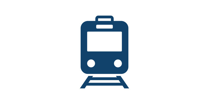 Dark blue train vehicle icon with front view for public transportation.