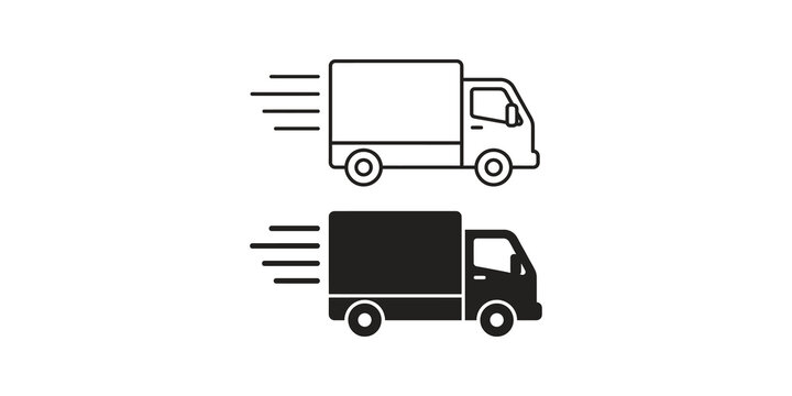 Delivery truck icon set in outline and solid styles for logistics.