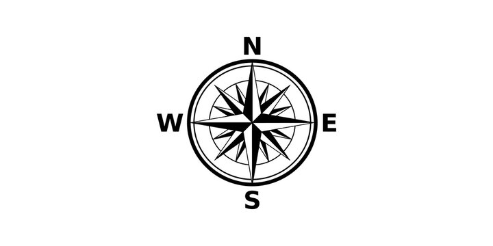 Classic compass rose vector black navigation windrose map symbol icon.