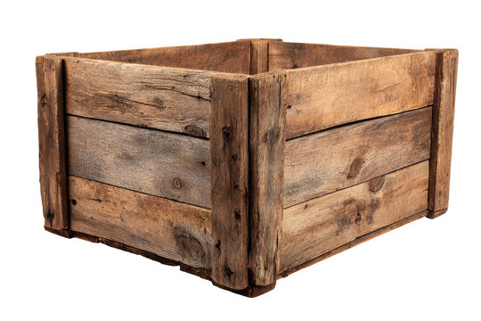 Rustic wooden crate empty for harvest or storage during daytime isolated on a plain surface, isolated on transparent background