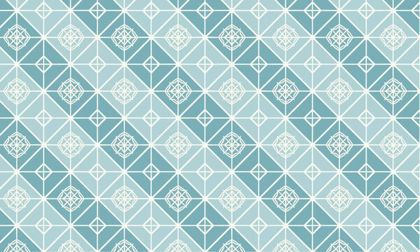 Teal Blue Floral Diamond Seamless Vector Pattern &mdash; Geometric Repeat for Wallpaper, Textile and Packaging