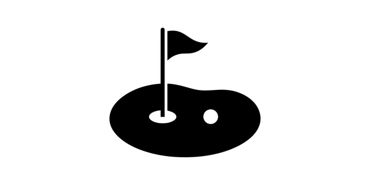 Minimalist black golf green icon with flag and ball silhouette style.