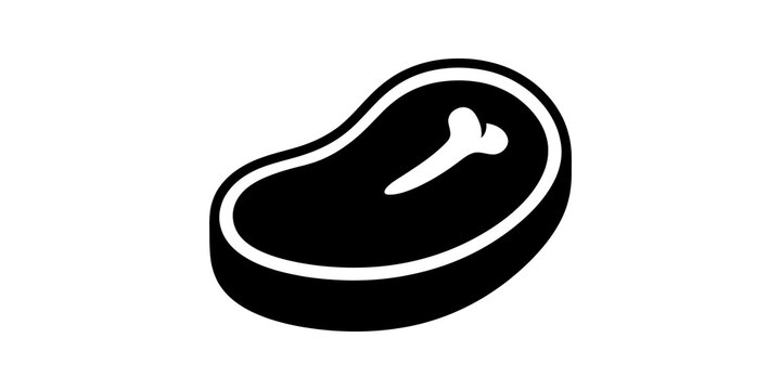 Black steak icon with bone on transparent background for food menus.