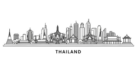 Naklejka premium Bangkok Skyline Silhouette - Famous Landmarks of Thailand