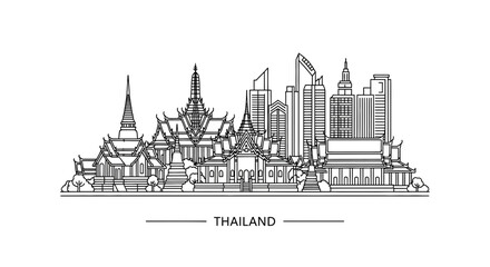 Obraz premium Bangkok Skyline Silhouette: Traditional Thai Architecture Meets Modern Cityscape