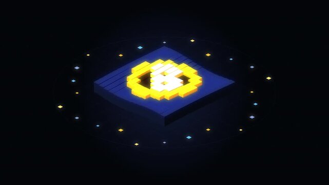 3d animation motion graphic bitcoin cryptocurrency symbol on dark background, digital finance concept