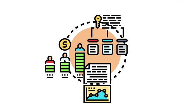 Visualizing the process of organizing structured data, financial inputs, and human resources for efficient classification and strategic decision making in business and management tasks