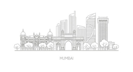Fototapeta premium Mumbai Skyline Outline - Famous Landmarks and Modern Architecture