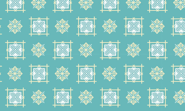 Teal Turquoise Ornamental Medallion Seamless Vector Pattern with Gold Accents on Aqua Background