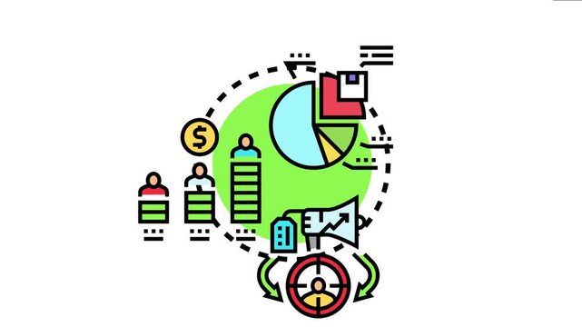 Business concept art cause and effect analysis, market research, and data measurement leading to strategic improvement, targeting customers and maximizing profit