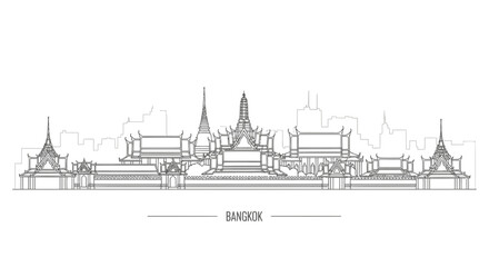 Fototapeta premium Bangkok Skyline Silhouette - Grand Palace Landmark, Thailand Architecture