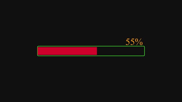 Loading bar 0 to 100 Digital Glow pixelated progress animation Loading Transfer on Black Background. Fast and smooth Sign of  Looped video. 4k video,, 