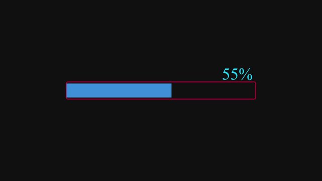 Loading bar 0 to 100 Digital Glow pixelated progress animation Loading Transfer on Black Background. Fast and smooth Sign of  Looped video. 4k video,, 
