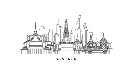 Fototapeta premium Bangkok Skyline Silhouette: Traditional Temples and Modern Skyscrapers