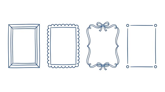 Set of hand drawn decorative picture frames and border elements for creative design projects.