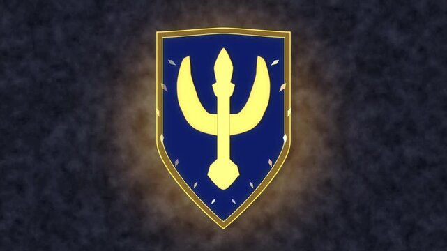 3d animation of burning double headed eagle then golden shield with trident appears