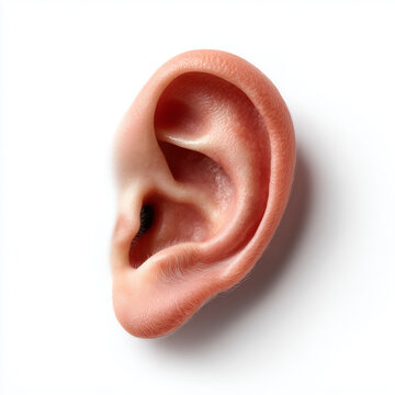 Macro View of Human Ear Pinna Structure Isolated on White Background