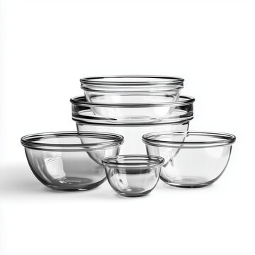 Set of Transparent Glass Bowls of Various Sizes Isolated on White Background