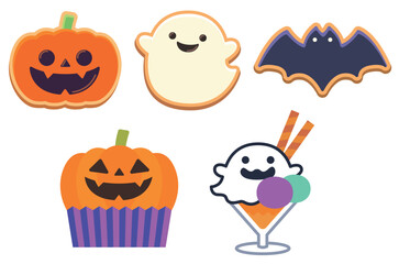 Fototapeta premium クッキーやカップケーキなどハロウィンスイーツのベクターイラストセット