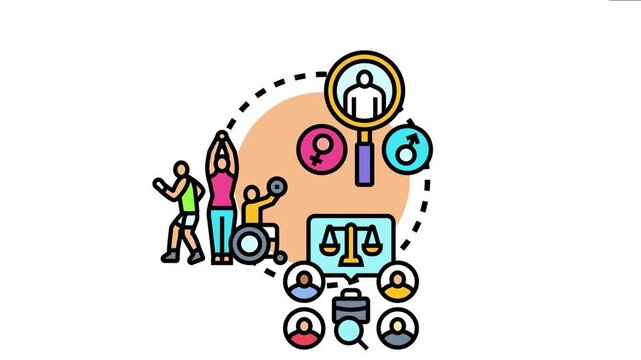 People are celebrating identity diversity and promoting human rights, equality, disability inclusion, gender parity, and equal opportunities in a modern conceptual