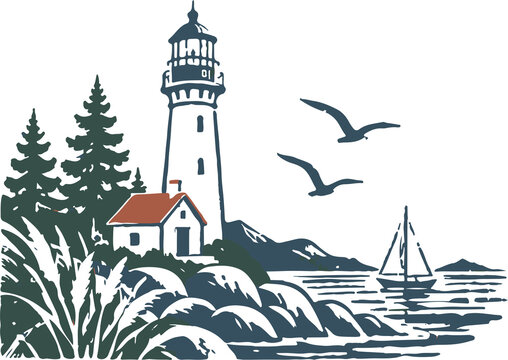 Vintage Coastal Lighthouse Travel