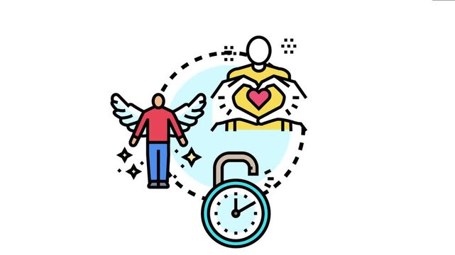 Vector depicting an individual embracing self love and freedom, expressing personal uniqueness and discovering inner potential for growth and development