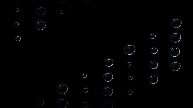 Soap bubbles rising diagonally against dark backdrop for skincare branding