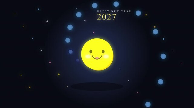 Pixel art new year 2023 animation happy sun growing with small sad planets, celebration