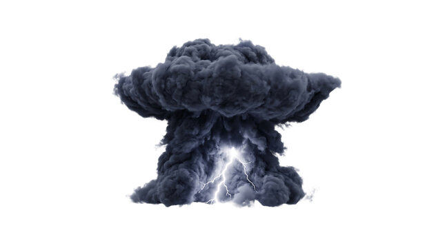 Dark stormy mushroom cloud with internal lightning electricity explosion mushroom destruction apocalypse disaster as PNG cutout