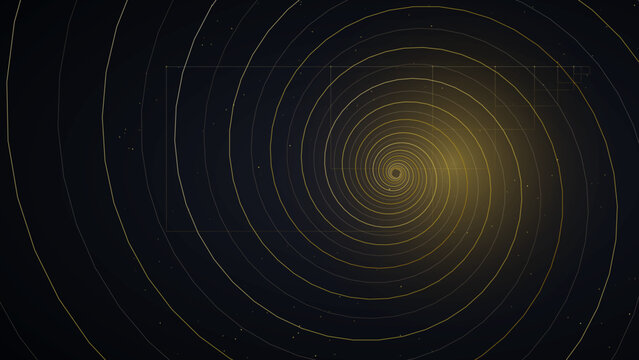 Sacred Fibonacci golden ratio spiral vortex with logarithmic geometric expansion curves, 4k vector backdrop