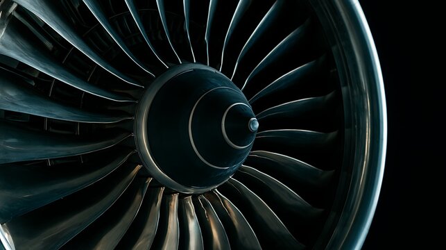 Jet engine fan blades closeup