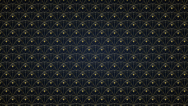 Radiating 1920s Art Deco sunburst fan tapestry backdrop with delicate metallic gold lining, 4k vector wallpaper