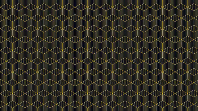 Dark obsidian crystalline facet polygon mesh with gold hairline borders, 4k abstract vector wallpaper