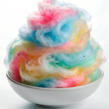 colourful cotton candy in bowl isolated on white