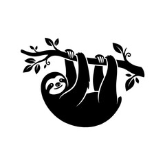 Naklejka premium Sloth hanging from a tree branch silhouette
