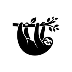 Naklejka premium Black and white sloth silhouette hanging on a tree branch