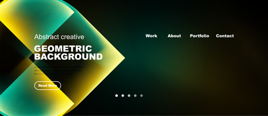 Fototapeta na wymiar Abstract geometric background design. Vibrant colors, gradients, text overlay, navigation elements present. Modern aesthetic.