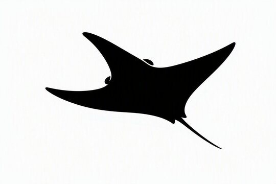 A bold black silhouette of a manta ray in vector format, wings outstretched in mid-glide