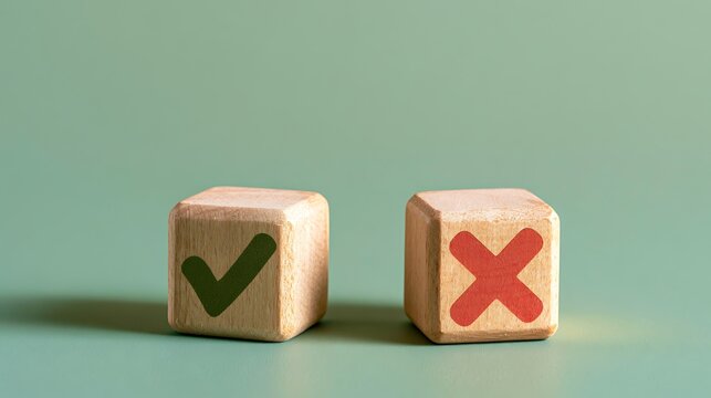 Wooden blocks with check and cross