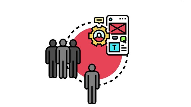 People surrounding a mobile phone interface and gear icon illustrate a user centric design approach, emphasizing human needs and experiences in app development and service