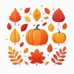 Fototapeta premium Autumn Leaves Pumpkins and Botanical Elements Set
