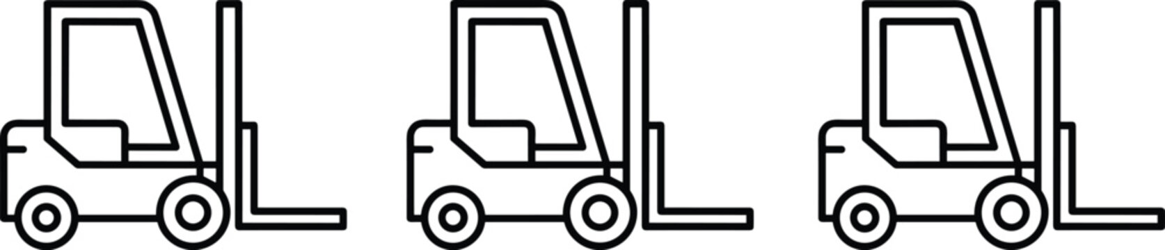 Forklift vector icon set fork truck industrial vehicle line art black isolated white background layout design.eps