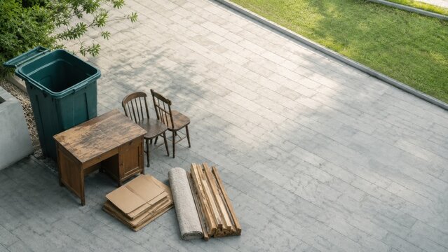 Discarded Furniture and Household Waste Ready for Curbside Collection