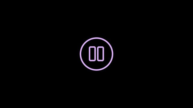  Glowing purole play button motion graphics on black background. 4k animation video,,,