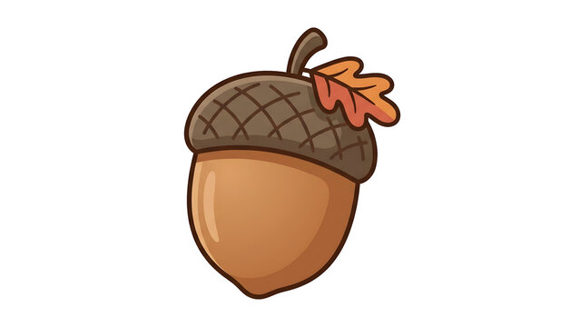 Cute cartoon acorn with oak leaf illustration isolated on white background