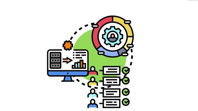 Central customer database system processing and analyzing client information, demonstrating data management, business intelligence, and customer relationship management concepts